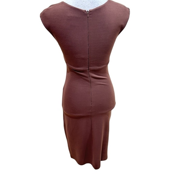 Aysha Saeed designer Brown bodycon Dress antique gold-tone Studded Neckline xs - Picture 3 of 8